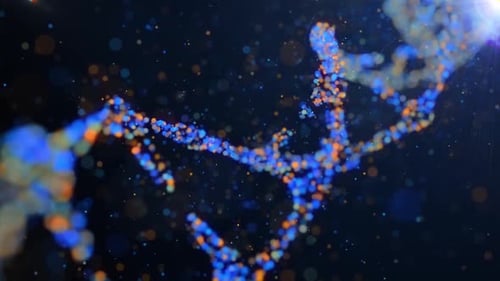 Animated DNA Double Helix Structure with Blue Orange Particles