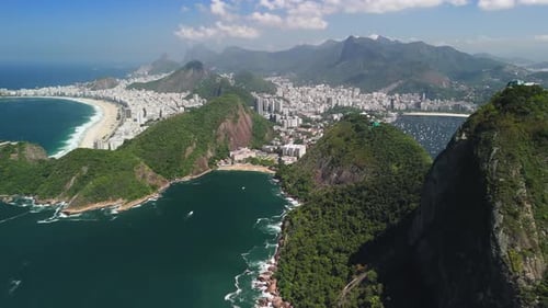 Aerial Pan Left of Sugarloaf Mountain Revealing Rio de Janeiro