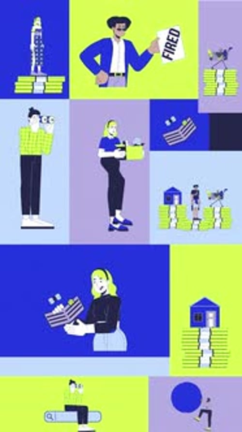 Financial uncertainty and cost of living bento grid vertical animation