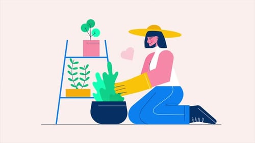 Flat Design Illustration of Woman Planting and Caring for Plants