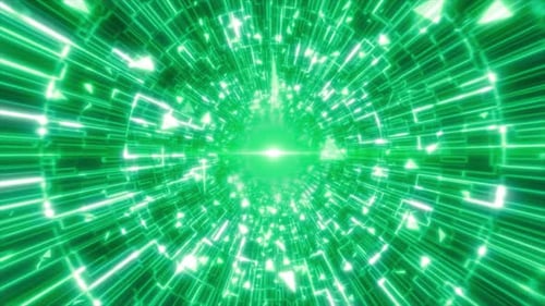 Abstract Green Glowing Neon Laser Tunnel Futuristic Hi Tech
