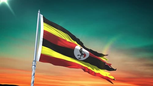 Uganda Flag Waving Animated Loop in Realistic Style
