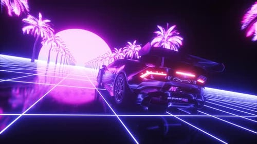 Futuristic Car And Synthwave Road Background
