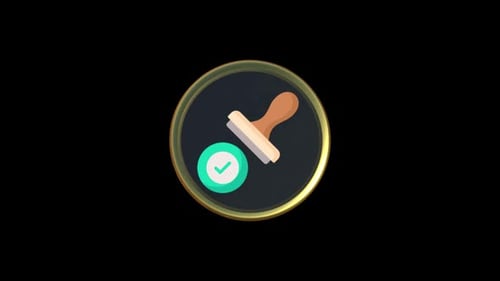 Modern 3D Animated Badge with Stamp and Checkmark Icon