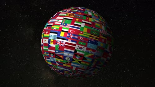 Globe of International Flags Rotating in Space