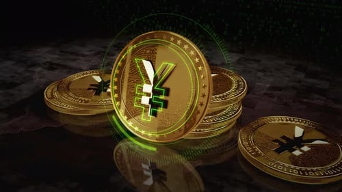 Animated Digital Yen Coin Cryptocurrency Loop Background