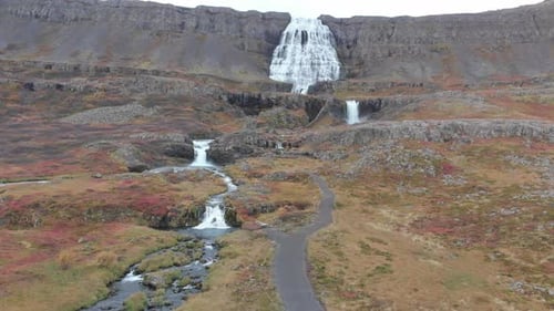 Aerial view of Dynjandi waterfall in Iceland
