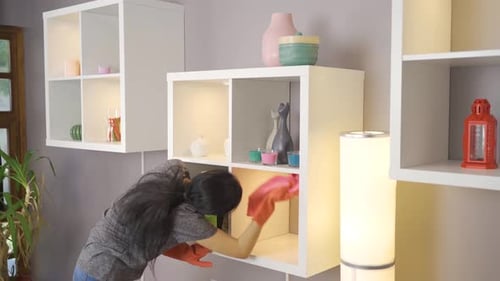 Detailed cleaning of young woman at home.
