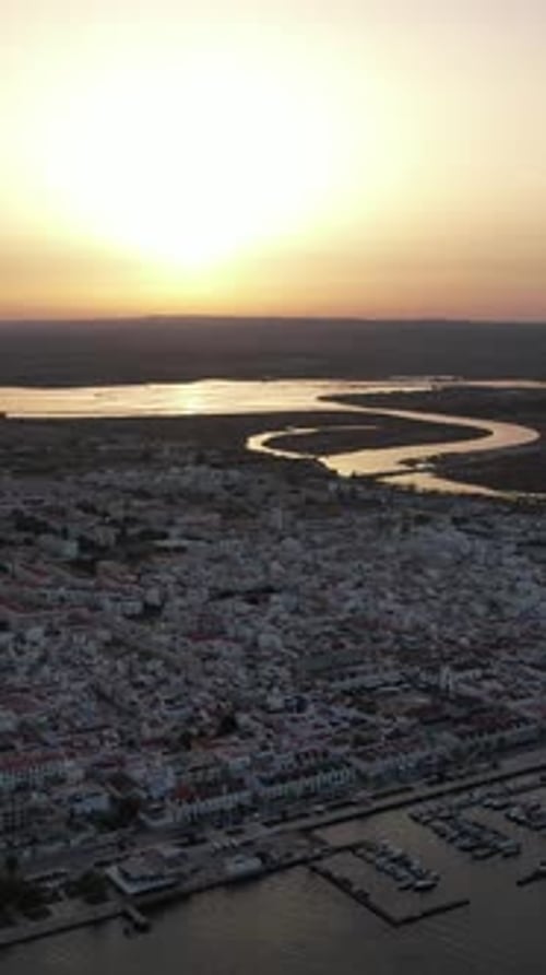 Vertical Video of Vila Real de Santo António City at Sunset. Algarve, Portugal