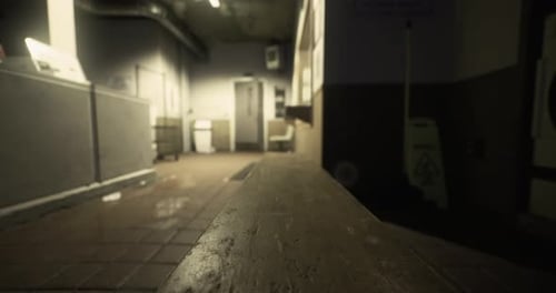 Mysterious and Dimly Lit Hallway in an Abandoned Building During Nighttime