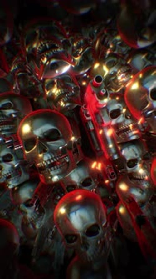 Metal Grunge Skulls And Guns Looping Vertical Background