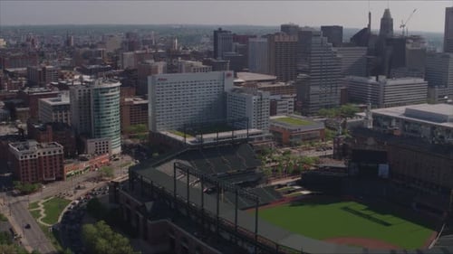 Oriole Park en Camden Yards, un destino de béisbol de Baltimore, Maryland, vista desde un Zumbido