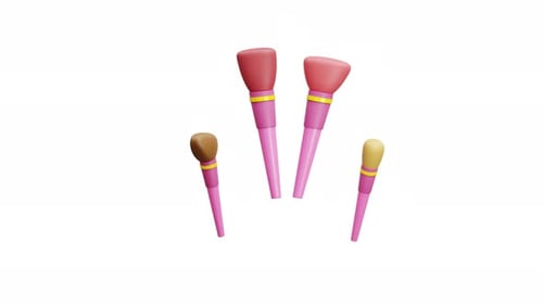 Animated 3D Pink Makeup Brushes Reveal