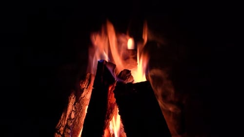 Burning Fireplace Fire with Bright Orange Flames