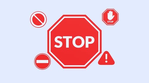 Animated 3D Red Stop and Warning Sign Icons