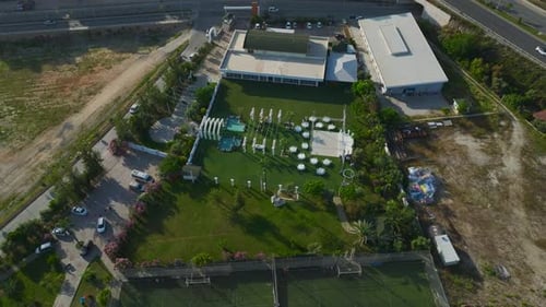 Aerial View of Outdoor Venue Prepared for an Event