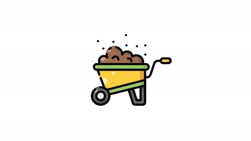 Animated Wheelbarrow with Soil Flat Design Icon