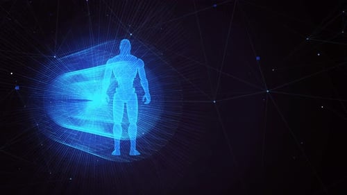 Figura holográfica emergindo da matriz digital