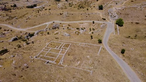 Aerial view ruins in the ancient city of Hattusa 4K