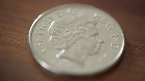 Close-up of 10 Pence British Coin. shot
