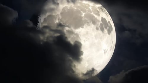 Full Moon Night Sky with Dark Clouds Moving