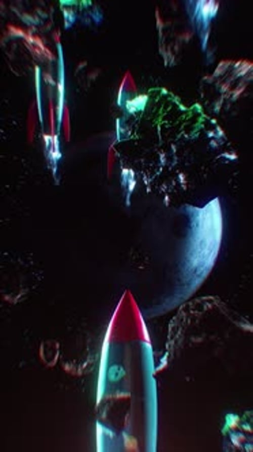 Retro Rockets Flying Through Space Across The Moon Background