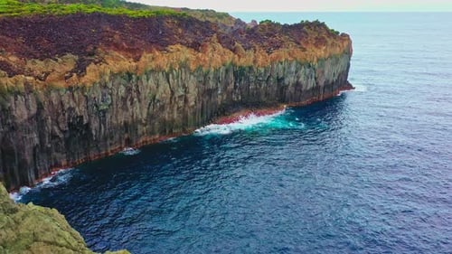 Aerial view of rocky cliffs and ocean, Portugal.