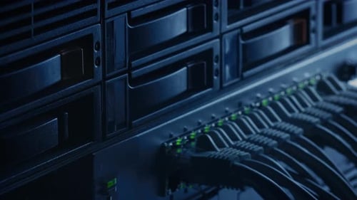 Macro Shot: Ethernet Data Cables Connected to Router Ports with Blinking Lights. Telecommunications