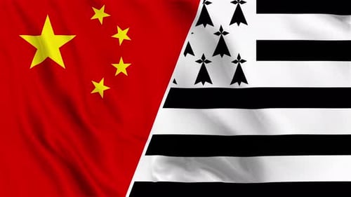 China and Brittany Waving Flags Loop Animation