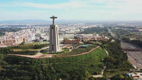 Aerial View Giant Statue Christ the King Portugal