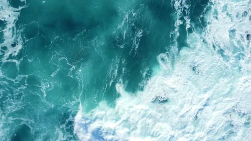 Ocean Slow Motion Sea Storm with Turquoise Waves Aerial Landscape Ecology and Clean Water Nature