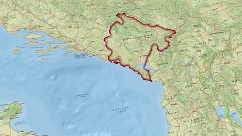 Map Of Montenegro With An Outline Country Border 4K