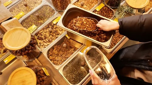 Sustainable Zero Waste Store Scene, Musli Being Packed Into Reusable Container