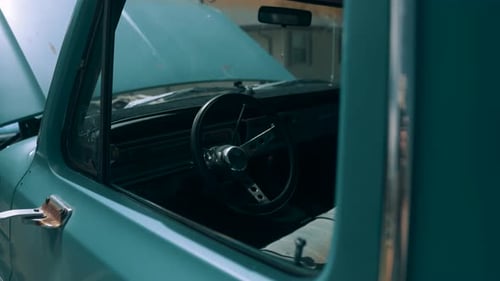 Interior of vintage truck being repaired shot in 4k 120fps