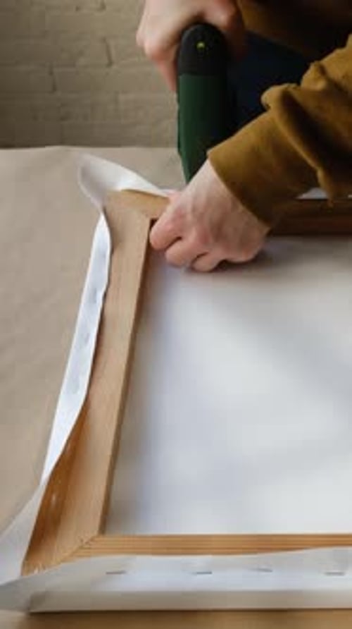 Attaching Canvas to Wooden Frame with Staple Gun