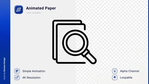 Animated Minimalist Document Search Icon with Magnifying Glass