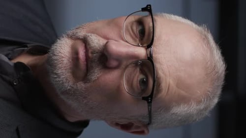 Portrait Intelligent Ceo Mature Man. Face Successful Middle Aged Man Thinking Alone