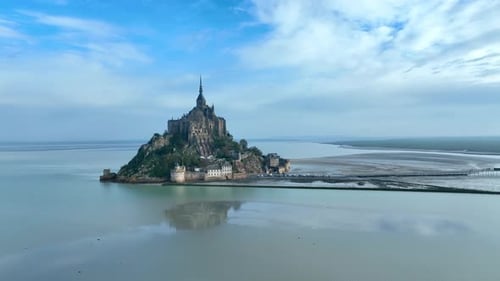 Aerial view of Mont Saint Michel in Normandy, France.