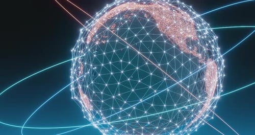 Rotating Earth Globe. Glowing network plexus, big data, global communication technologies. 3d render