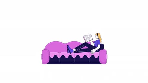 Flat Design Animation of Person Reading Book on Couch