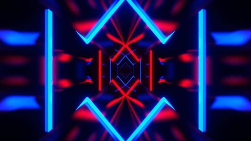Blue And Red Geometric Flashing Neon In An Infinite Tunnel Background Vj Loop In 4K