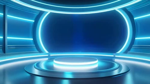 Futuristic Neon Stage with Glowing Podium Reveal Background