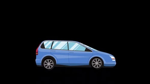 Blaues Cartoon-Auto, das auf dem Alpha-Kanal fährt