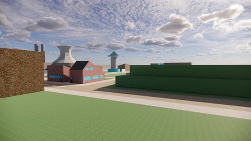 Industrial area with buildings and green space