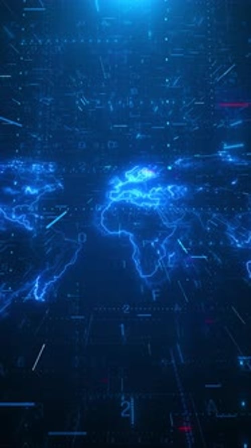 Digital number dot levitation futuristic map technology abstract background concept. world map techn