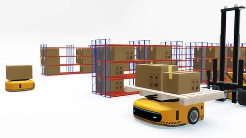Automated forklift efficiently moving boxes in modern warehouse