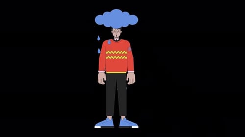 Flat Design Animation of a Man with a Rain Cloud