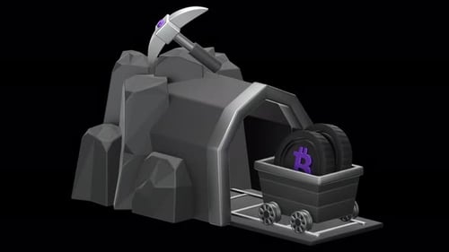 bitcoin mining 3d Animation, Alpha Channel, Transparent Background