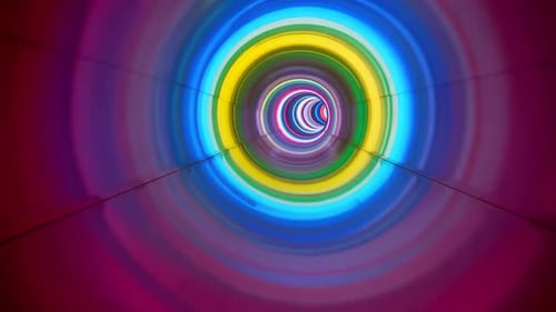 POV Fast Motion Through Neon Rainbow Slide Tunnel