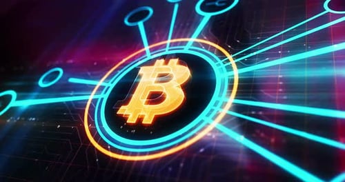 Bitcoin blockchain crypto currency symbol 3d digital concept